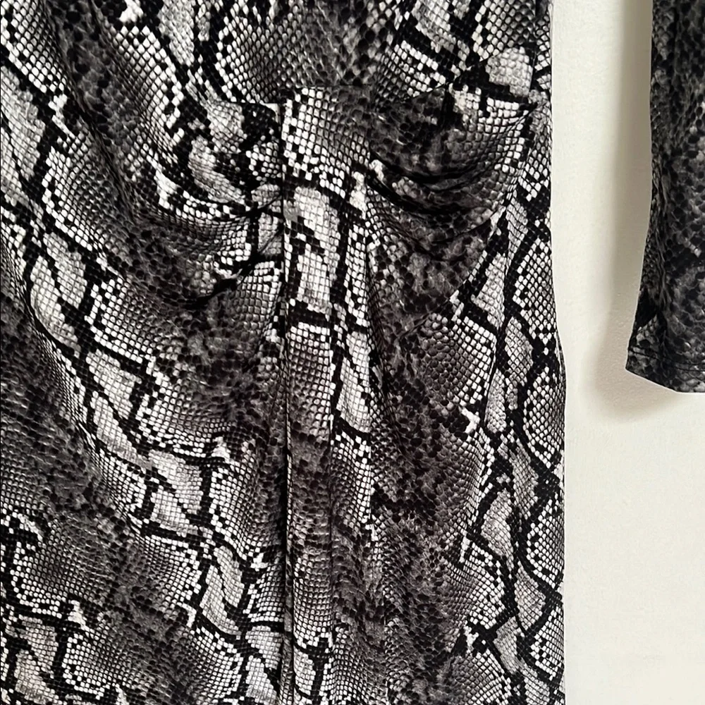 Michael Kors Black & White Snake Print Long Sleeve Bodycon Wrap Effect Dress  M